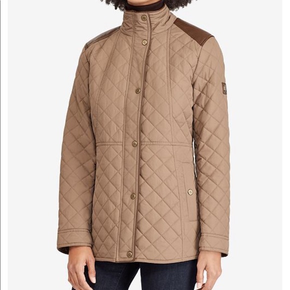 ralph lauren quilted jacket with faux leather trim